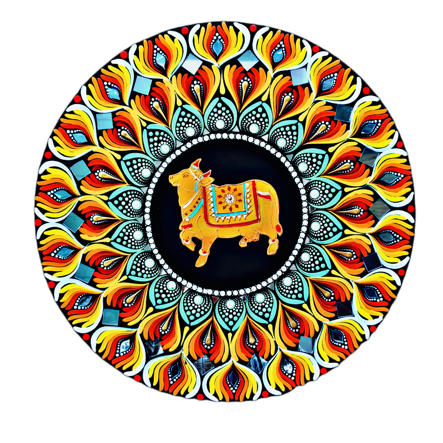 Vaastu friendly dot mandala with Kamdhenu cow in 16 in